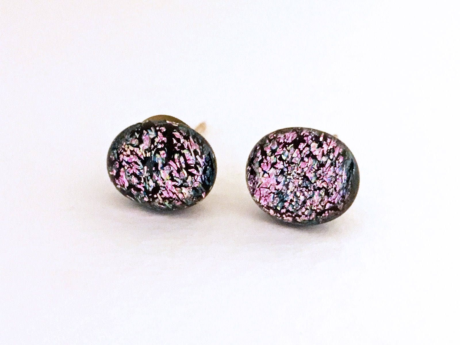 Vintage Rosa Dichroic Glaskiesel Sterling Silber Ohrringe von SymbolandMagic