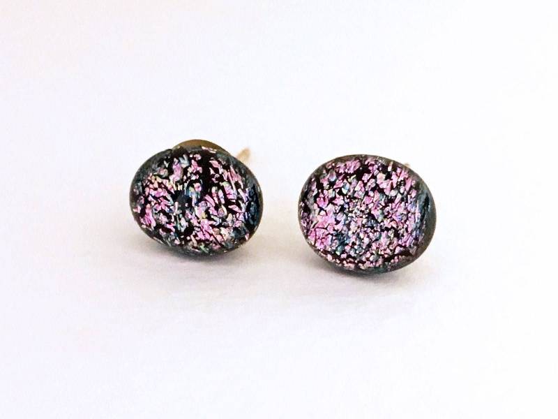 Vintage Rosa Dichroic Glaskiesel Sterling Silber Ohrringe von SymbolandMagic