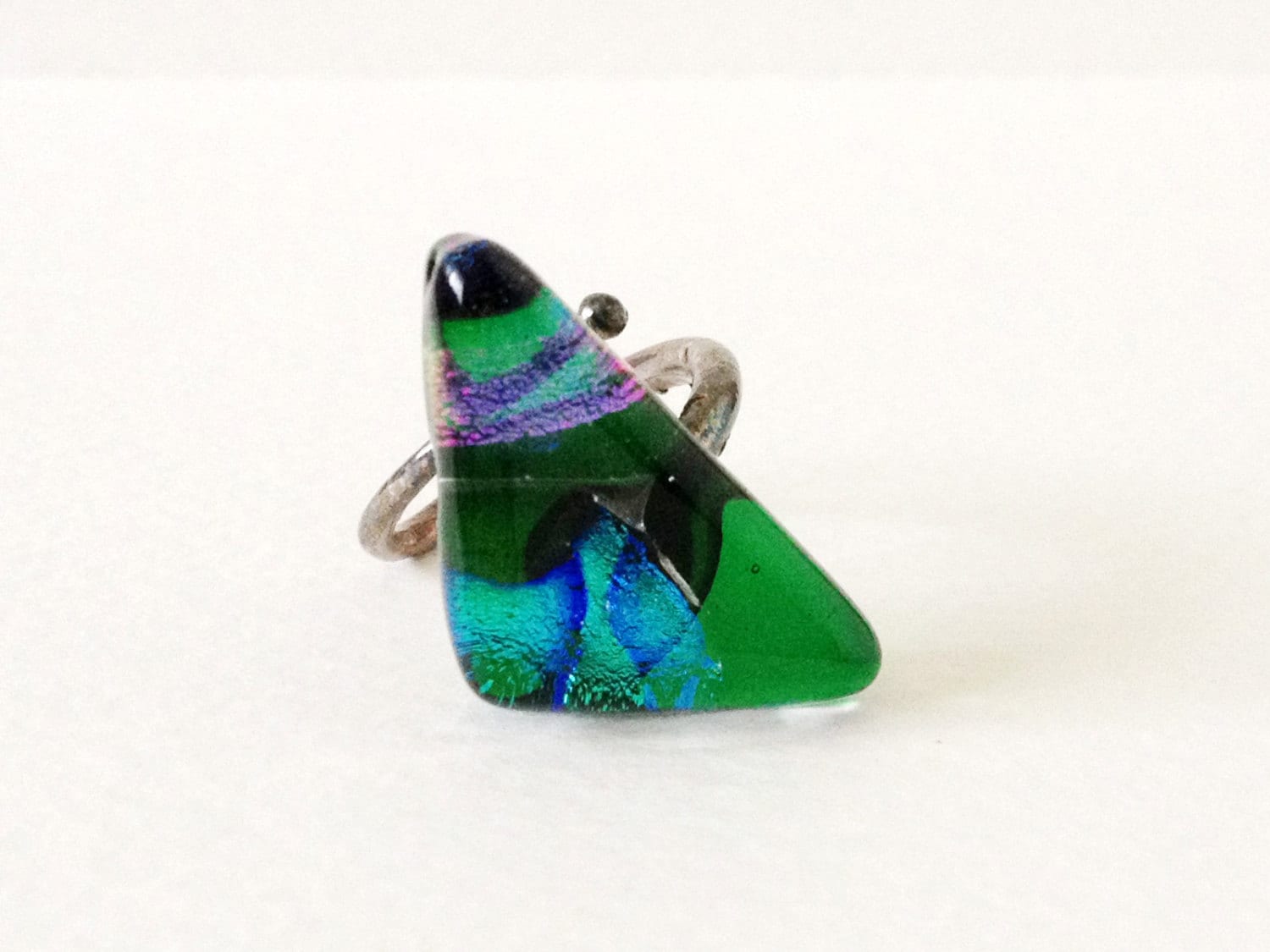 Vintage Silberring Aus Verschmolzenem Glas von SymbolandMagic