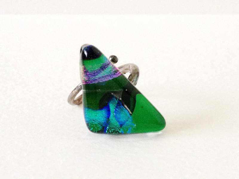 Vintage Silberring Aus Verschmolzenem Glas von SymbolandMagic