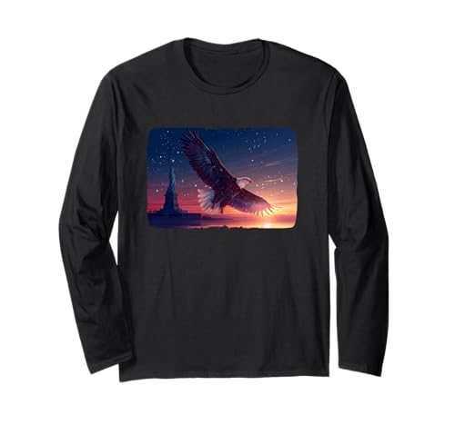 Schöne Freiheitsstatue mit Adler für Erwachsene und Kinder Langarmshirt Schöne Freiheitsstatue mit Adler für Erwachsene und Kinder Langarmshirt von Symbolic Eagle Outfit