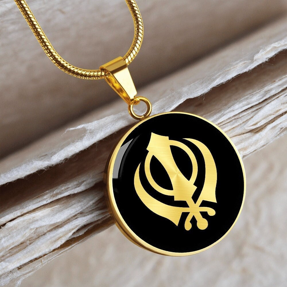 Khanda Halskette Sikh Schmuck Anhänger Charm Gold Silber Kette von SymbolicPresent