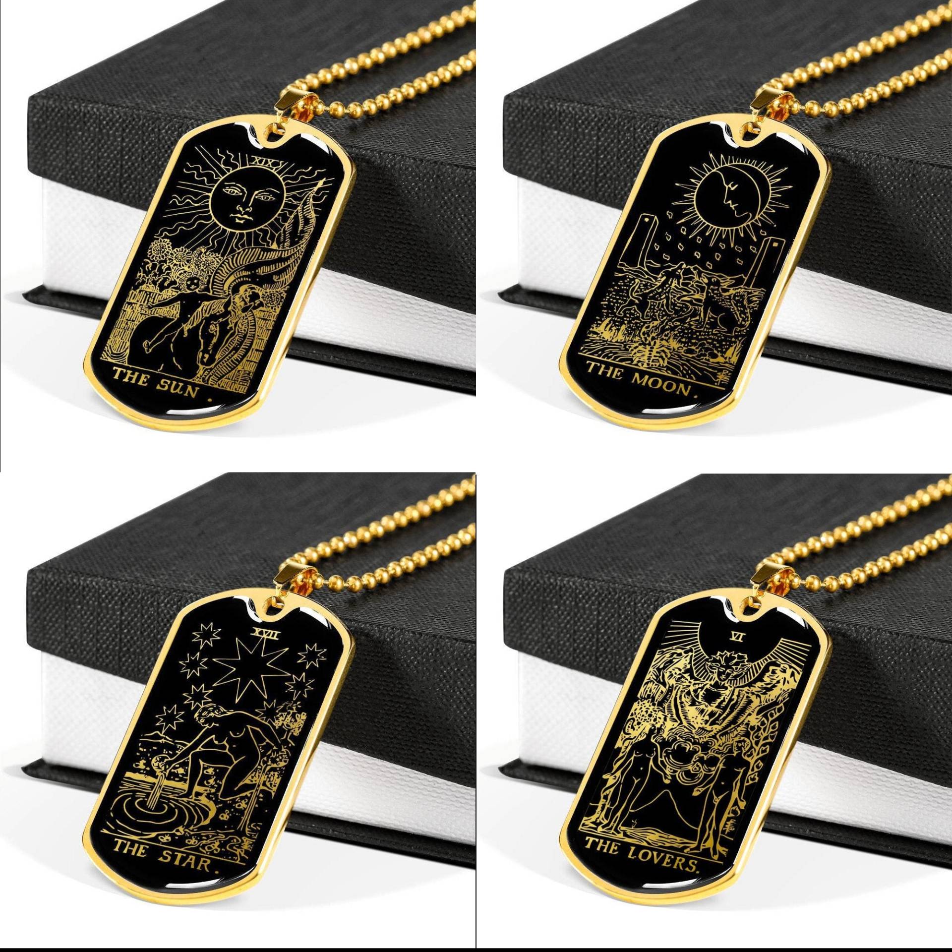 Tarot Halskette Schmuck Anhänger Sonne Mond Stern Liebhaber Karte Gold Silber Charme von SymbolicPresent