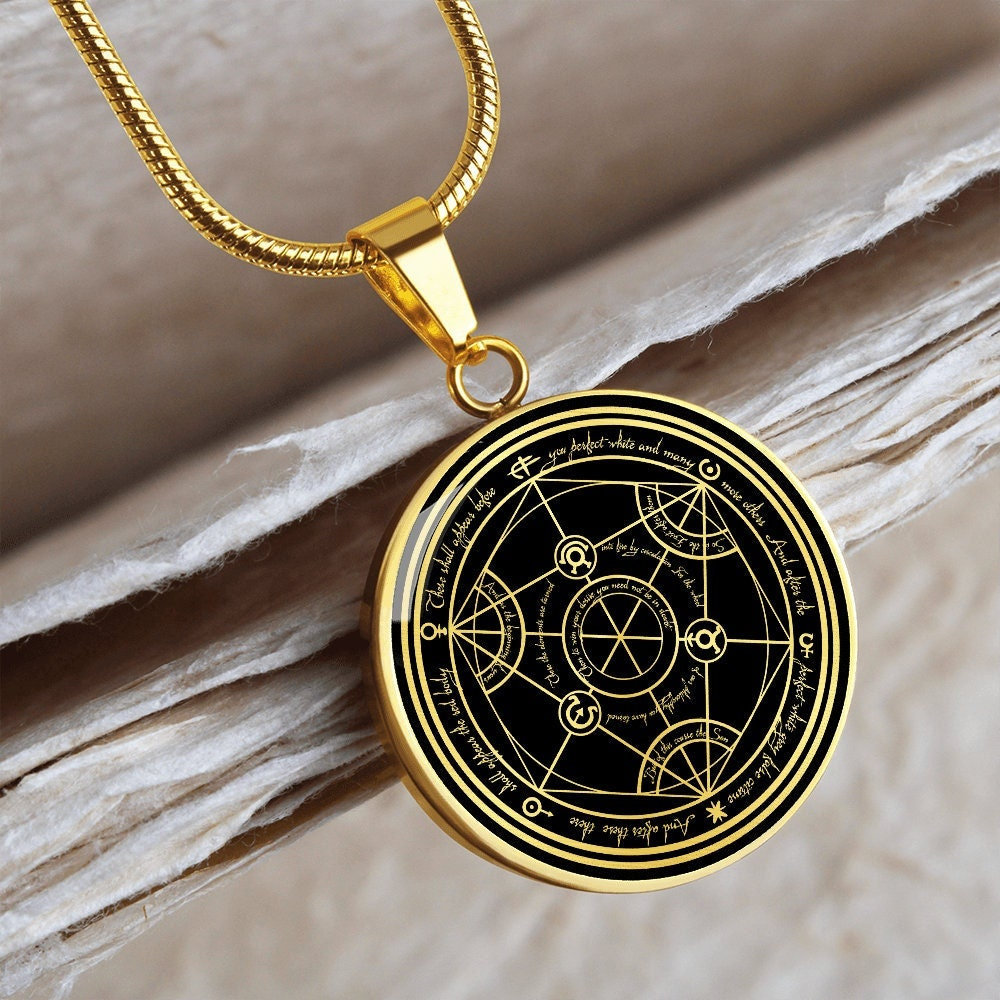 Transmutation Kreis Halskette Anhänger Schmuck Alchemie Vollmetall Alchemist von SymbolicPresent