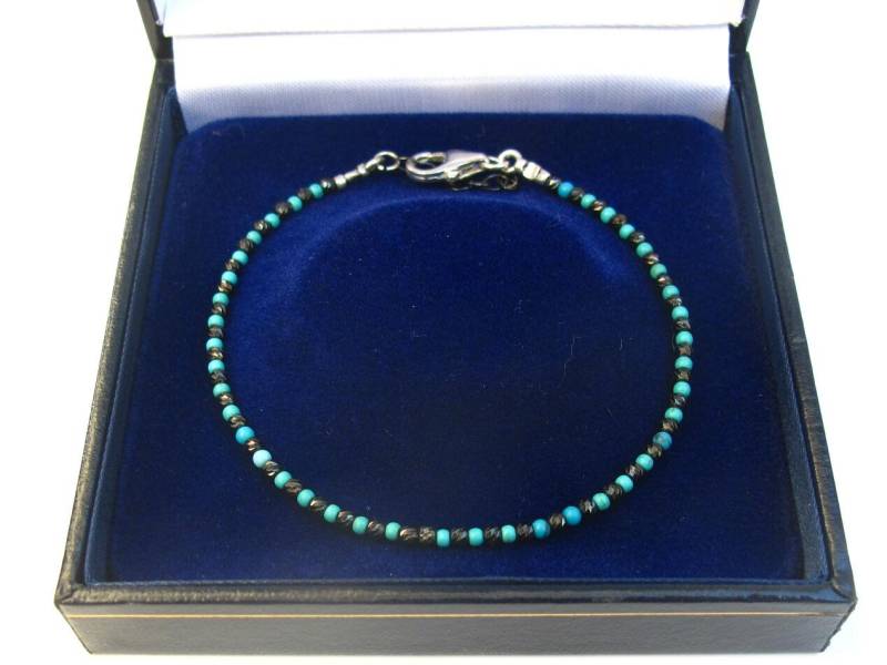 Armband Herren Armreif 925 Silber Rhodium Perlen Türkis Diamantschliff Schwarz von Symbolinajewelry