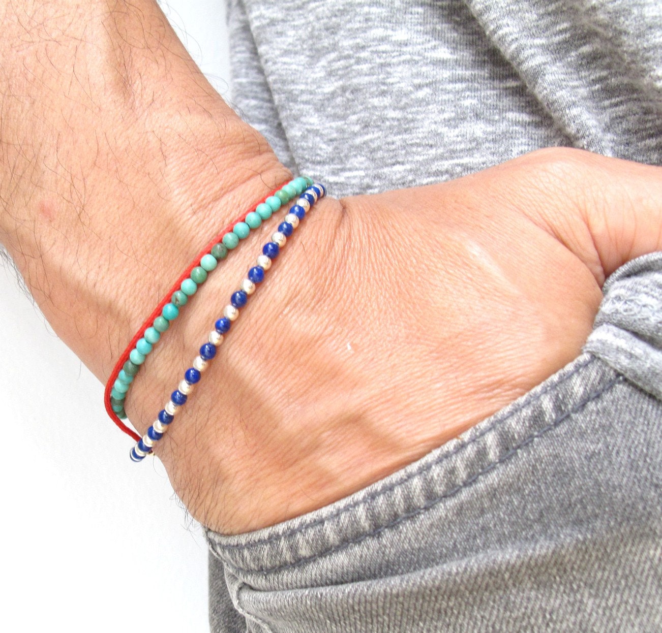 Lapis Lazuli Naturrunde Perlen Silbernes Armband Echte Naturgemälde Kleine Perle 925 Sterling von Symbolinajewelry