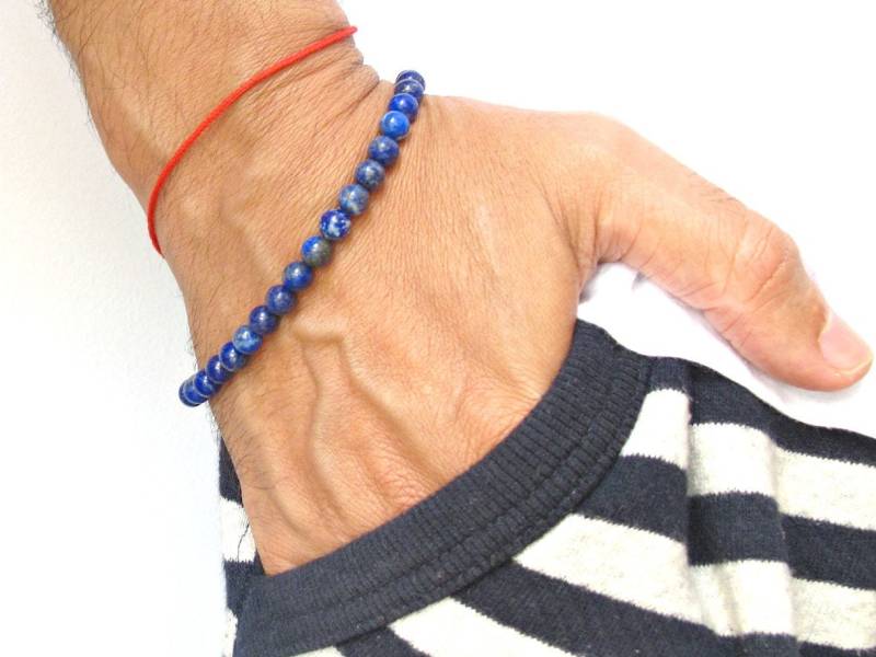 Lapislazuli Runde Natürliche Edelstein Perlen Sterling Silber Armband Männer Unisex Schmuck Handgefertigt Aus Echten Lapis Stein von Symbolinajewelry