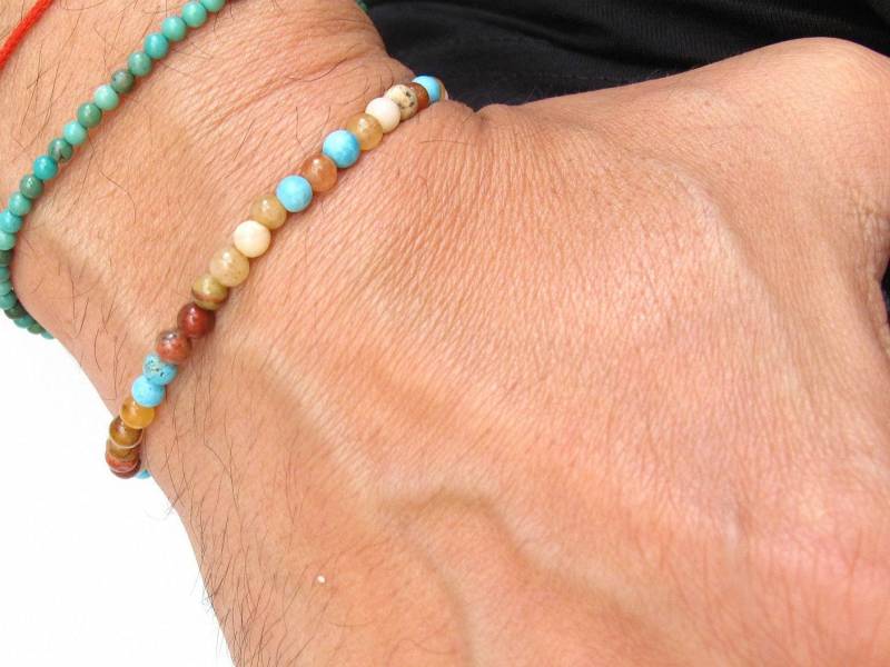 Türkisfarbener Granat-Silberperlen Edelstein Armband Echte Natürliche Männer Frauen Bangle von Symbolinajewelry