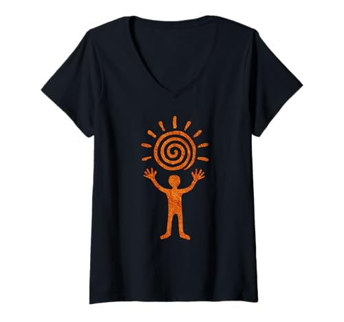 Damen Sunari Spirit Schamane, Sonnenspiraltänzerin T-Shirt mit V-Ausschnitt von Symbologi