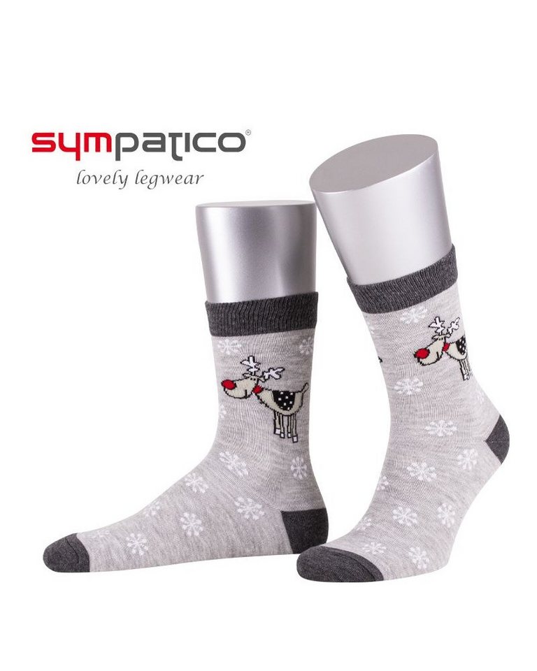 Sympatico Socken Tagessocken Crew Happy Rudi (Weihnachten) - hellgrau - 1 Paar von Sympatico