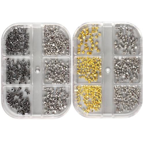2 Boxen Metall Nieten Nagel Charms, 3D Legierung Spike Nagelschmuck Glitzersteine, Glitzersteine Nail Art Studs für Frauen Goth DIY Maniküre Tipps Handwerk Dekorationen Zubehör (3 Farben Quadrat) von Symphonyw