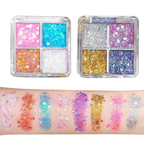 Body Glitzer Schminke, 8 Farben Lidschatten Palette Eyeshadow Palette, Glitzer Make-up Palette for Gesicht Nägel Augen Haare Körper (8 Farben) von Symphonyw