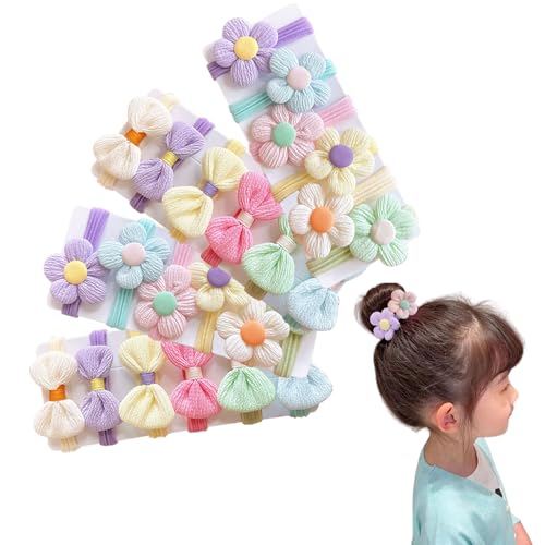 ﻿Klein Haargummi, 24 Stück Weich Haargummi mit Schleifen Blumen, Mini Elastische Haarbänder für Mädchen Baby Kleinkind (MIX-D 24 PCS, ONE SIZE) von Symphonyw