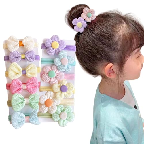 ﻿Klein Haargummi, 12 Stück Weich Haargummi mit Schleifen Blumen, Mini Elastische Haarbänder für Mädchen Baby Kleinkind (MIX-A 12 PCS, ONE SIZE) von Symphonyw