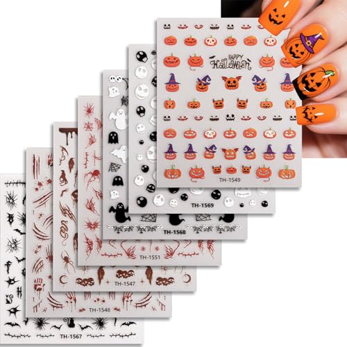 Nagelsticker Set, 14 Blatt Nagel Sticker Selbstklebend Spinnennetz Kürbisgespenst Nagelaufkleber Nageldesign für Mädchen Frauen Maniküre DIY Zubehör (MIX-A) von Symphonyw
