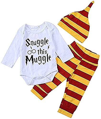 Symphonyw Baby Jungen Mädchen Snuggle This Muggle Body und gestreifte Hose Outfit mit Hut (0-6 Monate, Weiß Langarm) von Symphonyw