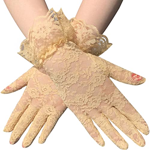 Symphonyw Spitzen-Handschuhe, kurze Blumen-Spitzenhandschuhe, sexy, für Frühling und Sommer, UV-Sonnenschutz, dünne Handschuhe für Frauen und Mädchen von Symphonyw