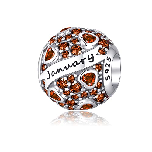 Geburtsstein Januar Charms Anhänger 925 Sterling Silber - Januar Birthstone Bead Charms Perlen Geburtstag mit Zirkonia für Europäische Armbänder Halsketten von Symretie