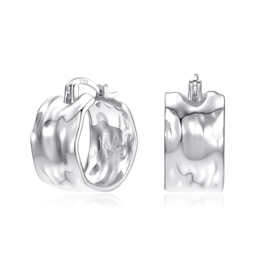 Ohrringe Creolen Silber 925 für Damen - Hypoallergene Chunky Silberen Breit Creolen Ohrringe Huggies Hoop Earrings von Symretie