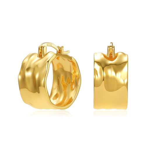 Hypoallergene 14K Gold Creolen Ohrringe - Damen Silber 925 Huggies Hoop Earrings - Breit von Symretie