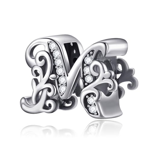 Symretie Buchstabe Charm Anhänger Damen Alphabet A-Z 925 Sterling Silber für Armband Charms Beads passend für Pandora Armband und Halskette, Kompatibel mit Europäischen Armbänder für Frauen Mädchen Symretie Buchstabe Charm Anhänger Damen Alphabet A-Z 925 Sterling Silber für Armband Charms Beads passend für Pandora Armband und Halskette, Kompatibel mit Europäischen Armbänder für Frauen Mädchen von Symretie
