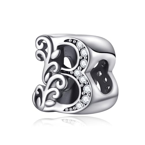 Symretie Buchstabe Charm Anhänger Damen Alphabet A-Z 925 Sterling Silber für Armband Charms Beads passend für Pandora Armband und Halskette, Kompatibel mit Europäischen Armbänder für Frauen Mädchen Symretie Buchstabe Charm Anhänger Damen Alphabet A-Z 925 Sterling Silber für Armband Charms Beads passend für Pandora Armband und Halskette, Kompatibel mit Europäischen Armbänder für Frauen Mädchen von Symretie