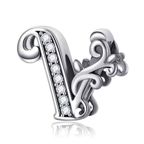 Symretie Buchstabe Charm Anhänger Damen Alphabet A-Z 925 Sterling Silber für Armband Charms Beads passend für Pandora Armband und Halskette, Kompatibel mit Europäischen Armbänder für Frauen Mädchen von Symretie