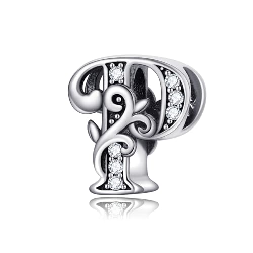 Symretie Buchstabe Charm Anhänger Damen Alphabet A-Z 925 Sterling Silber für Armband Charms Beads passend für Pandora Armband und Halskette, Kompatibel mit Europäischen Armbänder für Frauen Mädchen Symretie Buchstabe Charm Anhänger Damen Alphabet A-Z 925 Sterling Silber für Armband Charms Beads passend für Pandora Armband und Halskette, Kompatibel mit Europäischen Armbänder für Frauen Mädchen von Symretie