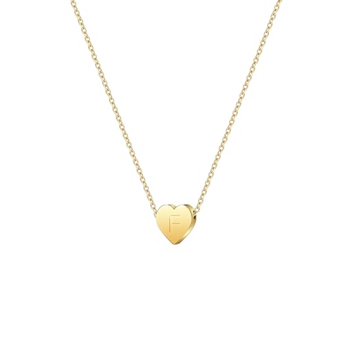 Symretie Goldkette mit Buchstaben F,14K Gold Vergoldet Initiale Halskette,Kleine Kette mit Buchstaben Gold Initial Herz Anhänger Kette für Damen Mädchen von Symretie