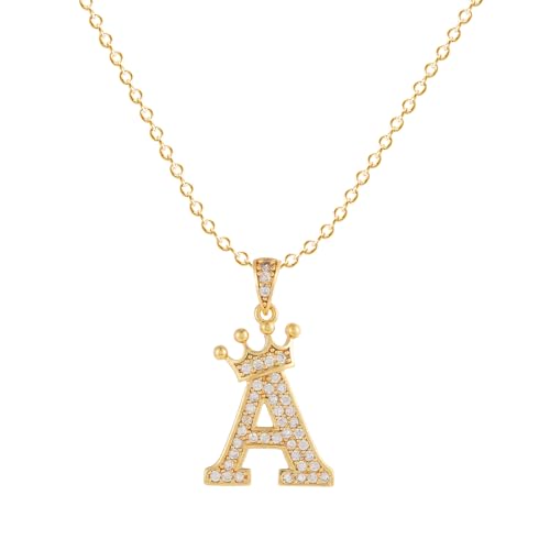 Symretie Damen Kette mit Buchstaben A 14K Gold Vergoldet Halskette mit Kronen Initialien Goldene Edelstahl Zirkonia Buchstabenkette Symretie Damen Kette mit Buchstaben A 14K Gold Vergoldet Halskette mit Kronen Initialien Goldene Edelstahl Zirkonia Buchstabenkette von Symretie
