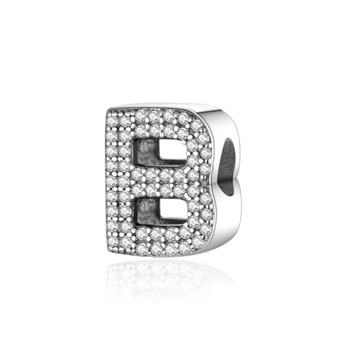 Symretie Charm-Anhänger Buchstabe des Alphabet B Charm aus Sterling-Silber mit Zirkonia, mit europäischen Armbändern und Halskette Symretie Charm-Anhänger Buchstabe des Alphabet B Charm aus Sterling-Silber mit Zirkonia, mit europäischen Armbändern und Halskette von Symretie
