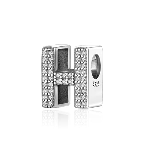 Symretie Charm-Anhänger Buchstabe des Alphabet H,Charm aus Sterling-Silber mit Zirkonia, mit europäischen Armbändern und Halskette von Symretie