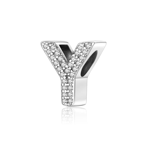 Symretie Charm-Anhänger Buchstabe des Alphabet Y,Charm aus Sterling-Silber mit Zirkonia, mit europäischen Armbändern und Halskette von Symretie