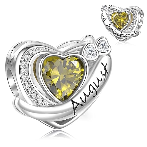 Symretie Charms Geburtsstein August Anhänger Charm aus 925er Sterlingsilber,Offen Gearbeiteter Herz Perlen Geburtstagsgeschenke für Frauen von Symretie