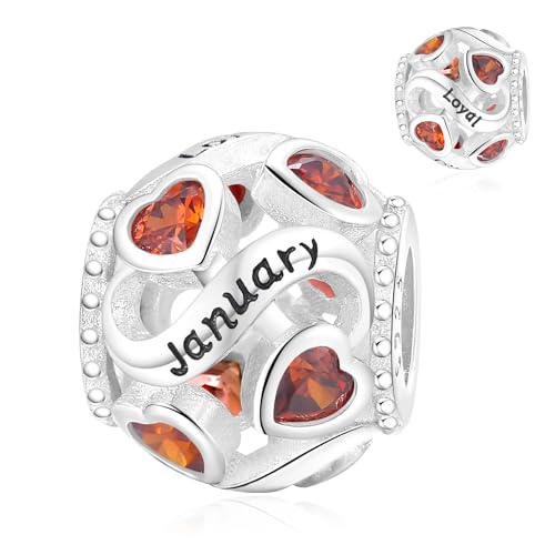 Symretie Charms Geburtsstein Januar Anhänger Charm aus 925er Sterlingsilber,Offen Gearbeiteter Herz Perlen Geburtstagsgeschenke für Frauen von Symretie
