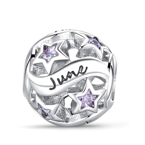 Symretie Damen Charm Anhänger Geburtsstein für Armband 925 Sterling Silber 12 Geburtsstein Charms Beads passend für Pandora Armband, Kompatibel mit Europäischen Armband und Halskette für Frauen Mädche von Symretie