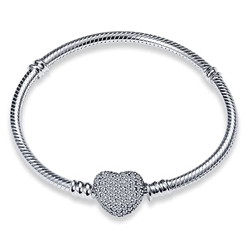 Symretie Damen Schlangen Gliederarmband mit Kugelverschluss, Love Charm Armband 925 Sterling Silber Basis Armbänder Kompatibel mit Charms und Anhängern von Symretie