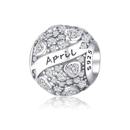 Symretie Geburtsstein Charm-Anhänger 925 Sterling Silber Birthstone Bead Charm Anhänger Openwork Perlen Charms für Europäische Armbänder Halsketten Schmuck Geschenk für Mädchen Frauen von Symretie