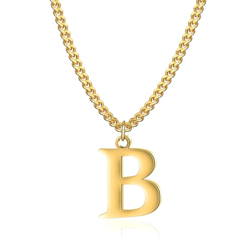 Symretie Goldkette mit Buchstaben B,14K Gold Vergoldet Initial Halskette,Edelstahl Kette mit B,Gold kettenanhänger kette für Damen Mädchen von Symretie
