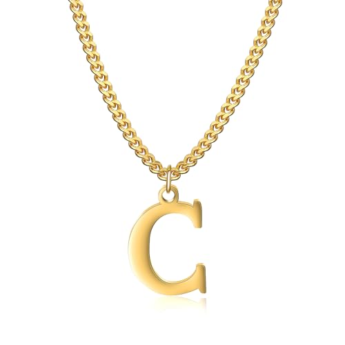 Symretie Goldkette mit Buchstaben C,14K Gold Vergoldet Initial Halskette,Edelstahl Kette mit C,Gold kettenanhänger kette für Damen Mädchen von Symretie