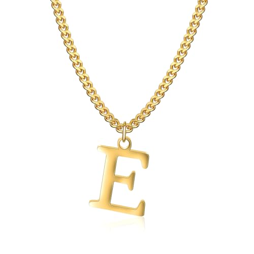 Symretie Goldkette mit Buchstaben E,14K Gold Vergoldet Initial Halskette,Edelstahl Kette mit E,Gold kettenanhänger kette für Damen Mädchen von Symretie