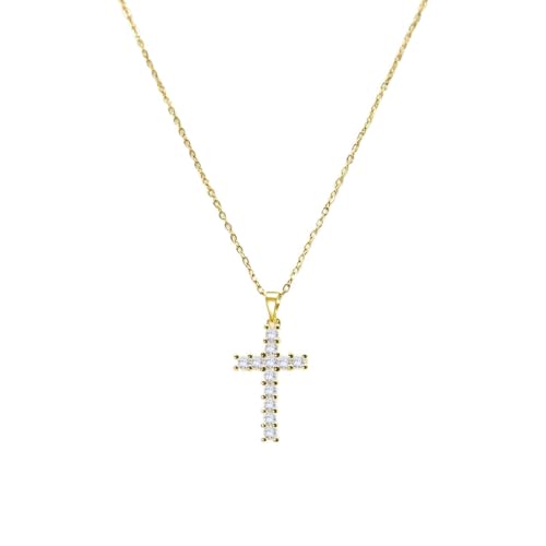 Symretie Kreuz Halskette Damen 14K Gold Vergoldet,kette gold mit Kreuz anhänger,y kette damen vergoldete anhänger kette von Symretie