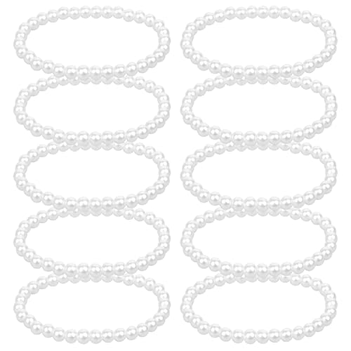 SynHHergyx 10 StüCk KüNstlichen Perlenarmband, Perlen Armband Damen Perle ArmbäNder Stretch Strang Braut Hochzeit Elastische Stapelbar von SynHHergyx