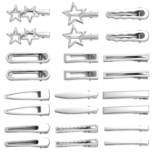 24 Stück Y2k Haarspange Silber Metall Haarspangen Damen Haarklammer Silber, Geometrische Metall Haarspangen Minimalistische Zierlich Stern Haarspangen Klein für Girls Damen Kopfbedeckungen, 12 Stilen von SynHHergyx