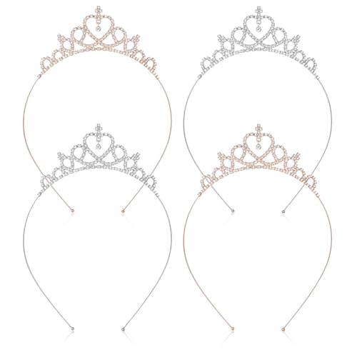 4 Stück Prinzessin Krone Tiara, Glitzerndes Prinzessinnen Tiara Stirnband Kristall Strass Haarschmuck Krone für Geburtstag Hochzeit Party(2 Splitter & 2 Gold) von SynHHergyx