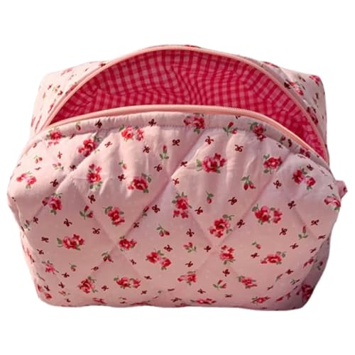 Kosmetiktasche Süße Make-up-Tasche Mit Blumenmuster, Große Reise-Make-up-Tasche Mit Reißverschluss, Make-up-Organizer, Aufbewahrungstasche, Weich for Frauen Und Mädchen Kulturtasche Damen(Pink) von SynapSYA