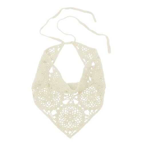 SynapSYA Häkeln Bandana Kopftuch Haar Schal gestrickt Headwrap Krawatte zurück Floral Haar Bandana Kopfbedeckung for Frauen Mädchen Einstecktuch(Beige) von SynapSYA