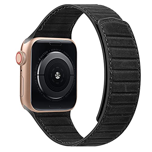 Synchro Voll-Leder Band kompatibel mit Apple Watch Band Magnet-Verschluss iWatch Leder-Armband 38mm 40mm 41mm 42mm 44mm 45mm 49mm Serie 8 7 6 5 4 3 Ultra SE für Herren & Damen 100% Echtleder von Synchro