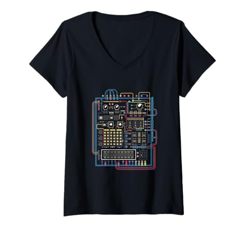Damen modular Synthesizer elektronische Musik Life analog T-Shirt mit V-Ausschnitt Damen modular Synthesizer elektronische Musik Life analog T-Shirt mit V-Ausschnitt von Synth Life Analog Music ADSR Design