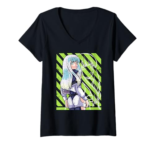 Damen Edgy Cyber Girl Grunge im Pop-Comic-Stil, grün T-Shirt mit V-Ausschnitt von SynthPop